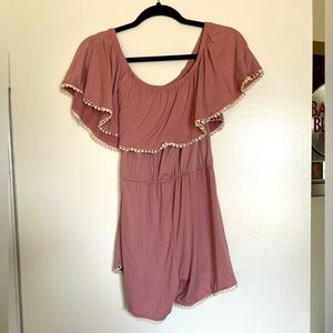 New! Never Worn! Pink romper. Off the shoulder